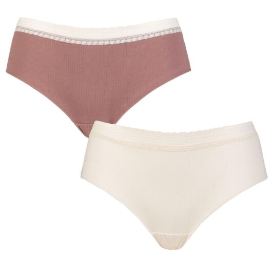 Women's 2 Pack Sloggi GO Ribbed Hipster Briefs Brown Extra Large